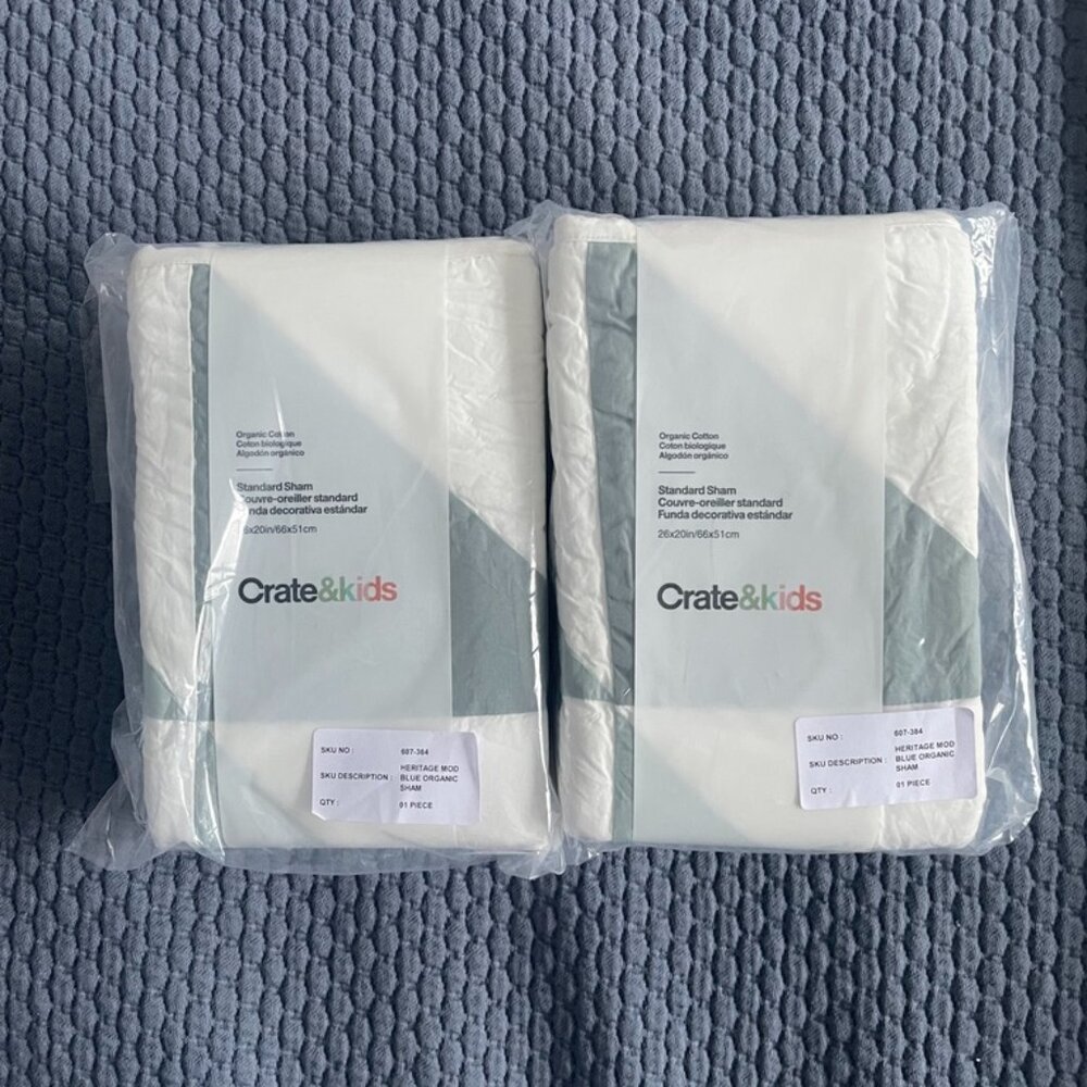 Crate&Barrel Kids Heritage Mod Organic Blue Geometric Pillow Shams (Set of 2)